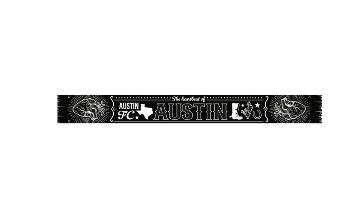 AUSTIN FC SCARF HOOK 25 HEARTBEAT BLACK AND WHITE