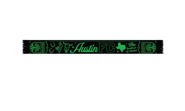 AUSTIN FC SCARF HOOK 25 HEARTBEAT BLACK AND GREEN